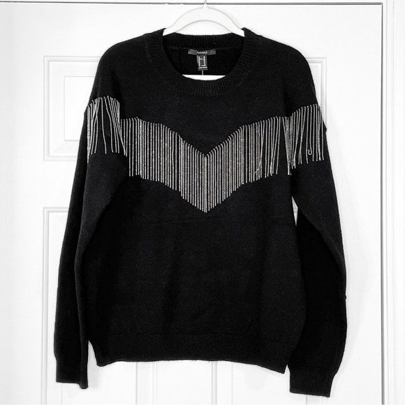 F21 Rhinestone Fringe-Trim Sweater - Picture 2 of 5